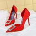 6168-K63 Fashionable Square Diamond With Thin Heels And Ultra High Heels, Shallow Mouth Pointed Side Empty Single Shoes_vogvips.com
