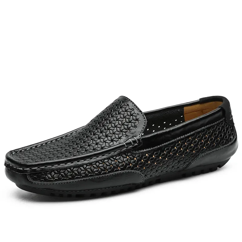 2026 Summer Men Casual Luxury Brand Genuine Leather Mens Loafers Moccasins Hollow Out Breathable Slip On Driving Shoes_vogvips.com