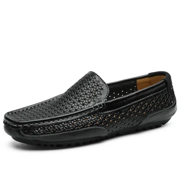 2026 Summer Men Casual Luxury Brand Genuine Leather Mens Loafers Moccasins Hollow Out Breathable Slip On Driving Shoes_vogvips.com