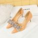 638-AH20 Korean Banquet Heel Shallow Mouth Pointed Side Hollow Water Diamond Bow Single Shoes Women's High Heels_vogvips.com