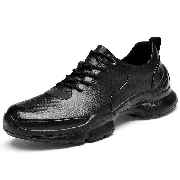 Men's Summer Perforated Breathable Casual Shoes Genuine Cowhide Upper Front Lace up Sports Mesh Chunky Fashion Single Shoes_vogvips.com