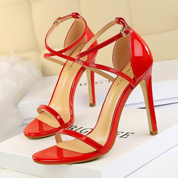 126-7 European And American Style Fashion Party Women's Shoes Ultra High Heel Stiletto Open Toe Patent Leather Cross_vogvips.com
