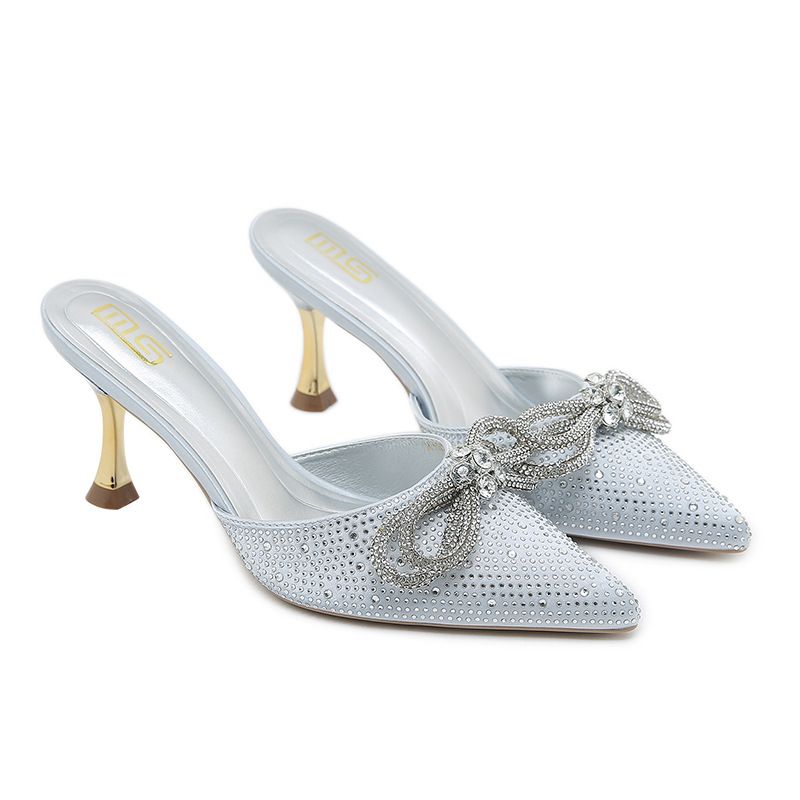 Women's Shoes Autumn Style Sexy Pointed Toe Outerwear Rhinestone High Heels Women's Simple Closed Toe Bow Stiletto Mules_vogvips.com