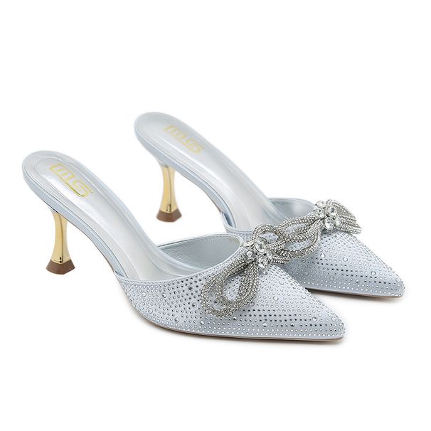 Women's Shoes Autumn Style Sexy Pointed Toe Outerwear Rhinestone High Heels Women's Simple Closed Toe Bow Stiletto Mules_vogvips.com