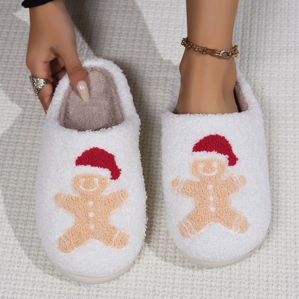 New Gingerbread Man Korean Style Autumn Winter Unisex Couple Christmas Cotton Home Indoor Cartoon Non-Slip Slippers_vogvips.com