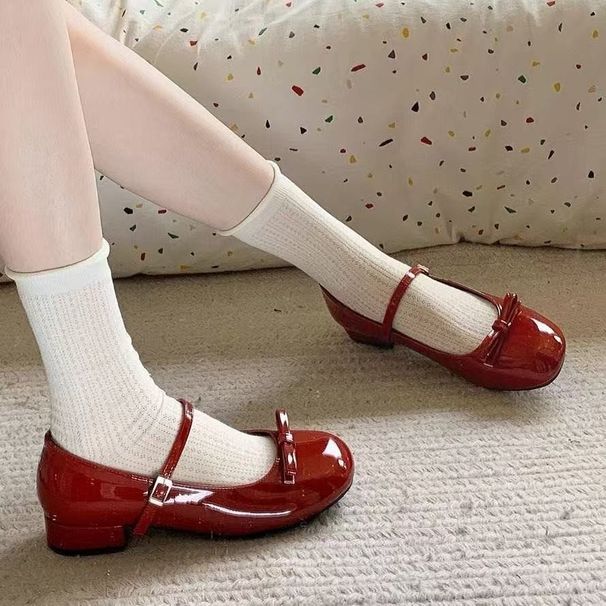 Ankela Red Bowknot Women's Mary Jane 2025 Summer New French Style Trendy Chunky Heel Height-Increasing Leather Shoes_vogvips.com