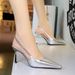 A European And American Style Pointed Toe Hollow Rhinestone Back Strap Single Shoes Thin Heel Women Shallow Mouth_vogvips.com