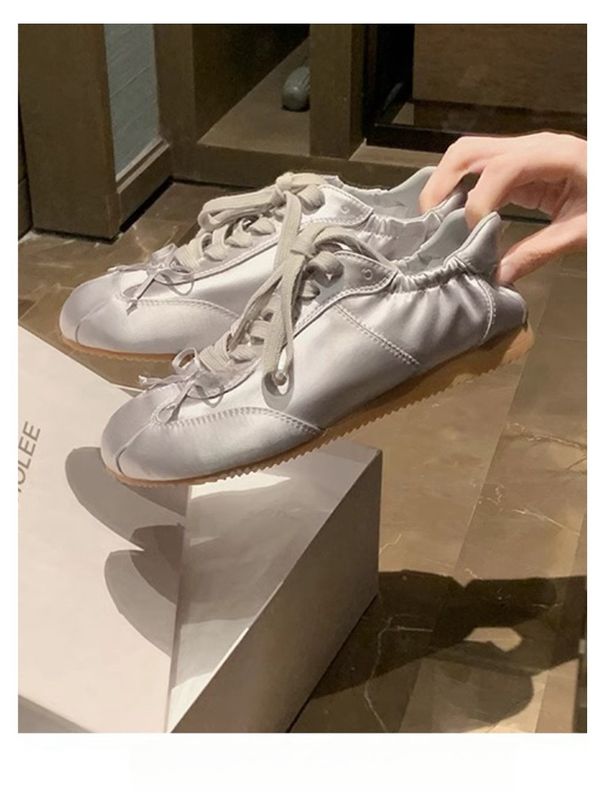 Wishing Girl Bowknot Ballet Training For Women 2025 Summer New Sports Casual Retro Silk Surface White Shoes_vogvips.com