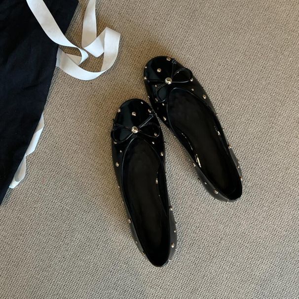 Chuyuji Rivet Fashion Shallow Flat For Women, French Bowknot Slip-On Versatile Evening Shoes_vogvips.com