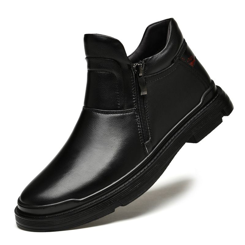 Martin Boots Men's Leather Boots Men's Fleece Thermal Boots Zip Chelsea Boots_vogvips.com
