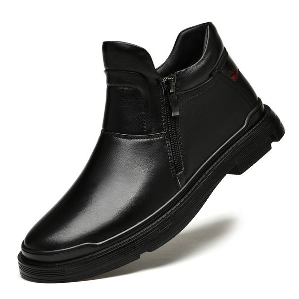 Martin Boots Men's Leather Boots Men's Fleece Thermal Boots Zip Chelsea Boots_vogvips.com