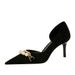 8829-A2 Korean Style Banquet Stiletto High Heels Suede Shallow Pointed Toe Pearl Metal Chain Side Hollow Women's Single_vogvips.com