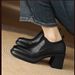 Women's Shoes Leather Single Shoes, New Autumn Style, High Heels, British Style, Matching Skirts, Chunky Heel Leather Shoes._vogvips.com