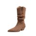 Pointed Toe Chunky Heel Slouch Mid-Calf 2024 Autumn Winter Brown Over-the-Knee Short For Petite Women Long Boots_vogvips.com