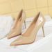High Heels Stiletto Patent Leather Glossy Light Mouth Metal Pointed Single Shoes Women's Shoes_vogvips.com