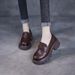 Elegant Natural Color Hand-Grab Pattern Genuine Leather Loafers For Women 2025 Spring New Thick Sole Light Luxury Retro_vogvips.com