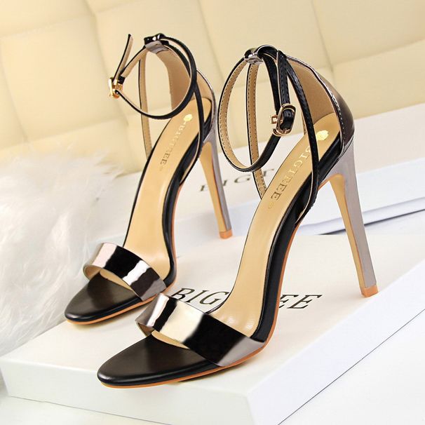 267-3 European And American Fashion Sexy Nightclub Stiletto Ultra High Heel Color Block One-Strap Open-Toe Hollow_vogvips.com
