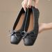 French-style Elegant Women's Shoes For Spring Autumn, Vintage Woven Patchwork Ballet Flats With Bow And Square Toe_vogvips.com