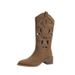 Embroidered Western Cowboy Chunky Heel V-Cut Hole Knight Various Sizes Breathable Women's Boots 41-43 Plus Size_vogvips.com