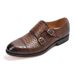 Straight Hair Python Pattern Genuine Cowhide Double Buckle Handmade Mengke British Style Men's Monk Shoes_vogvips.com