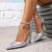 Silver High Fashion Sparkly Lace Up Women S Shoes With Special Shaped Heels_vogvips.com