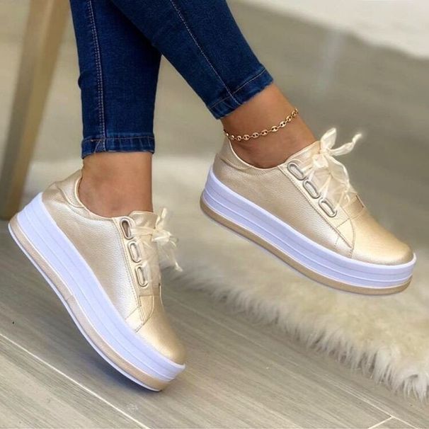 Women's Plus Size Casual Slip-On Shoes With Thick Platform Sole - Round Toe Breathable PU Loafers For Everyday Wear (White/Black/Gold/Rose Gold)_vogvips.com