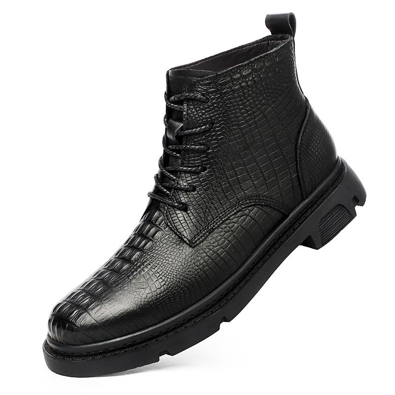 Tooling Boots Men's High-top Men's Shoes Crocodile Pattern Medium-top Velvet Thermal Cotton Martin Boots Shoes Men's_vogvips.com