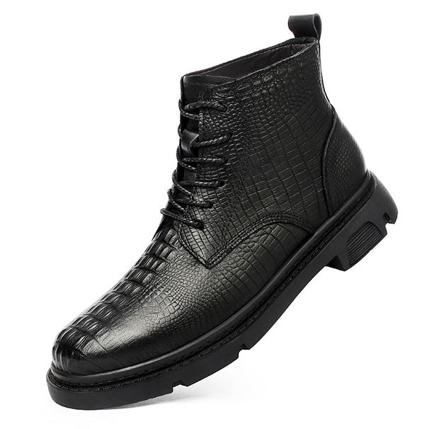 Tooling Boots Men's High-top Men's Shoes Crocodile Pattern Medium-top Velvet Thermal Cotton Martin Boots Shoes Men's_vogvips.com