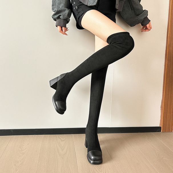 New Guine Leather Chunky Heel Waterproof Platform Sheepskin Over-the-Knee Four-Way Stretch Non-Slip Slim Boots For_vogvips.com