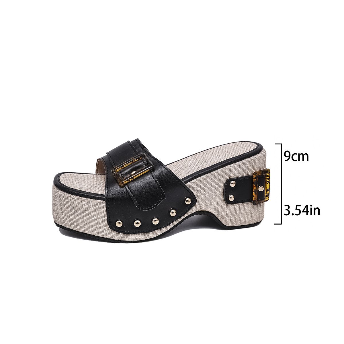 Women's Shoes Large Size Summer New Thick Heel Buckle Metal Buckle Slippers One Strap Beach Sandals_vogvips.com