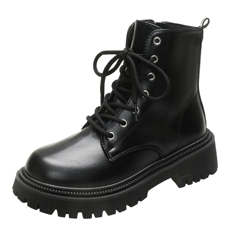 Martin Women, New Autumn And Winter Style, Fleece-Lined White Short Boots, Thick-Soled British Style Motorcycle Boots_vogvips.com