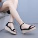 Women's Shoes Large Size Wedge Heel Thick Soled Sandals Fish Mouth One Strap Sandals Rope High Heel Sandals_vogvips.com