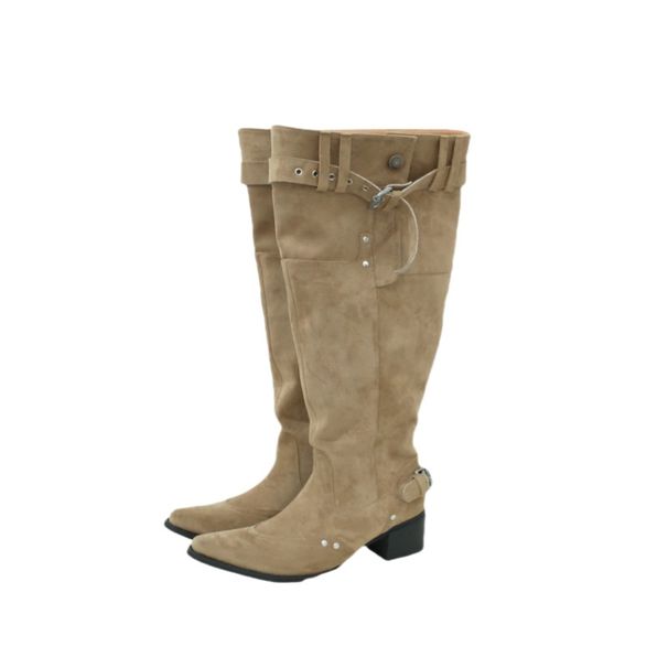 Women's Shoes Niche Design Rear Zipper Pointed Toe Large Tube Circumference High Heel Stacked Boots Retro Western Cowboy Boots Thick Heel Long Boots_vogvips.com