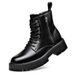 European Warm Series Martin Lightweight Thick-Soled Lace-Up Leather Autumn Winter Fleece-Lined Warm Work Round Toe Comfortable Side Zipper_vogvips.com