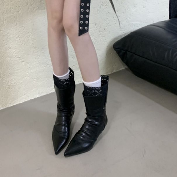 2026 Women's Spring/Autumn Retro Height-Increasing Khaki Ankle Paired With Skirts, Slouch Boots, Pointed Toe Chelsea_vogvips.com