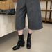 Sheepskin Version~Jang Won-Young's Same Style Belt Buckle Knight For Women, Square Toe, Chunky Heel, Short Zipper Biker_vogvips.com
