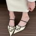 Chic French-Inspired Slingback Heels – Pointed Toe Mules With Elegant Bow Detail, Comfortable Low Block Heel For Women (Beige/Black)_vogvips.com