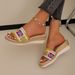 Women's Shoes Wedge Heel Ethnic Style Thick Bottom Fish Mouth Sandals For Women Summer Color Large Size Rope Beach Shoes_vogvips.com
