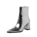 Chunky Heel Short For Women With Unique Design Silver Pointed Toe Fashion Boots French Style Gold Genuine Leather High_vogvips.com
