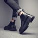 Martin Boots Men's High-top Leather Shoes Wind Thick-soled Heightened Velvet Black Locomotive Boys Soft Leather Medium-top Boots_vogvips.com