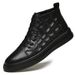 The First Layer Of Men's Wavy Pattern Casual High-top Lace-up Board Shoes, Warm And Velvet, Breathable_vogvips.com