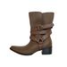 Mooreyu Brown Pointed Toe Short For Women Genuine Leather Embroidered Western Cowboy Vintage Wasteland Style Mid-Calf_vogvips.com