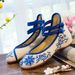 Low Heeled Single Blue And White Porlain, Shallow Cut Cow Tendon Sole, Embroidered Fabric, Women's Mother's Shoes,_vogvips.com