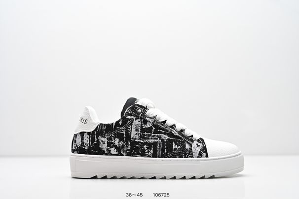 Men Women Retro Black‑White Abstract Pattern Fabric Platform Sneakers, White Toe Cap & Serrated Non‑Slip Thick Outsole,Lace‑Up Low‑Cut Casual Footwear_vogvips.com