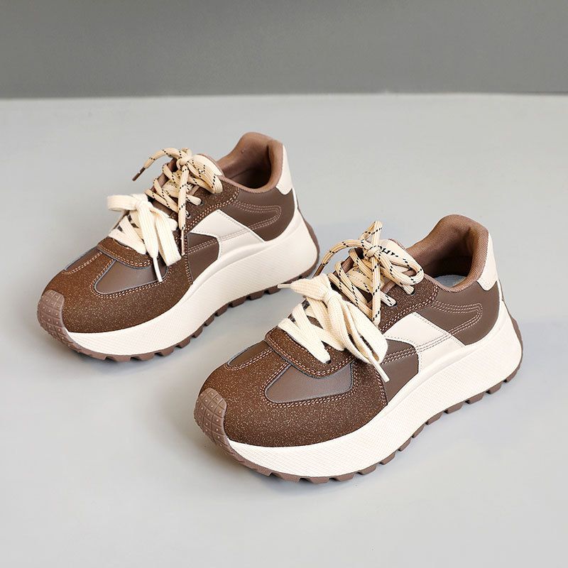 BN025 New 2024 Autumn Thick Soled Women's Shoes Sneakers Heightened Casual Stitching Leather Student Sports Shoes_vogvips.com