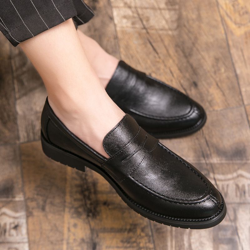 Euro Step Summer Brogue Korean Style British Slip-On Hairstylist Trendy Casual Leather Shoes Men's Height Increase 2cm6_vogvips.com