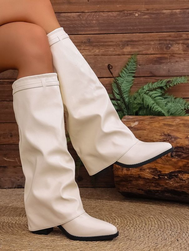 Plus Size Pointed Toe High Heel Over The Knee Boots For Women, Chunky Heel & Folded Design, Winter & Autumn Fashion Boots, Size 36-43_vogvips.com