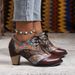 Women Ankle Boots Autumn Winter Short Boots Ethnic Fashion For Women Bohemian Style Lace Up Round Toe Chunky Heel Short Boots F Aux Leather_vogvips.com