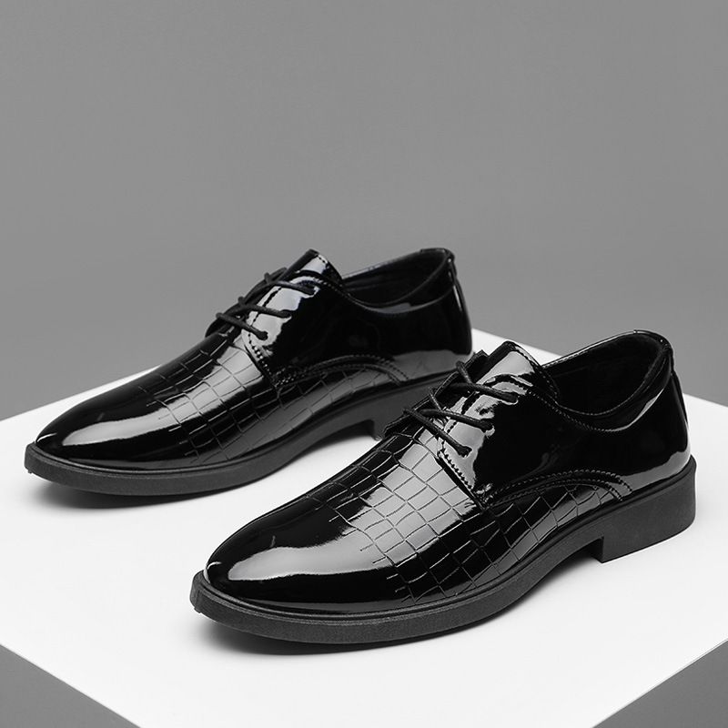 Large Shiny Casual Leather Shoes, Pointed Tie Up British Formal Business Youth Men's Shoes_vogvips.com