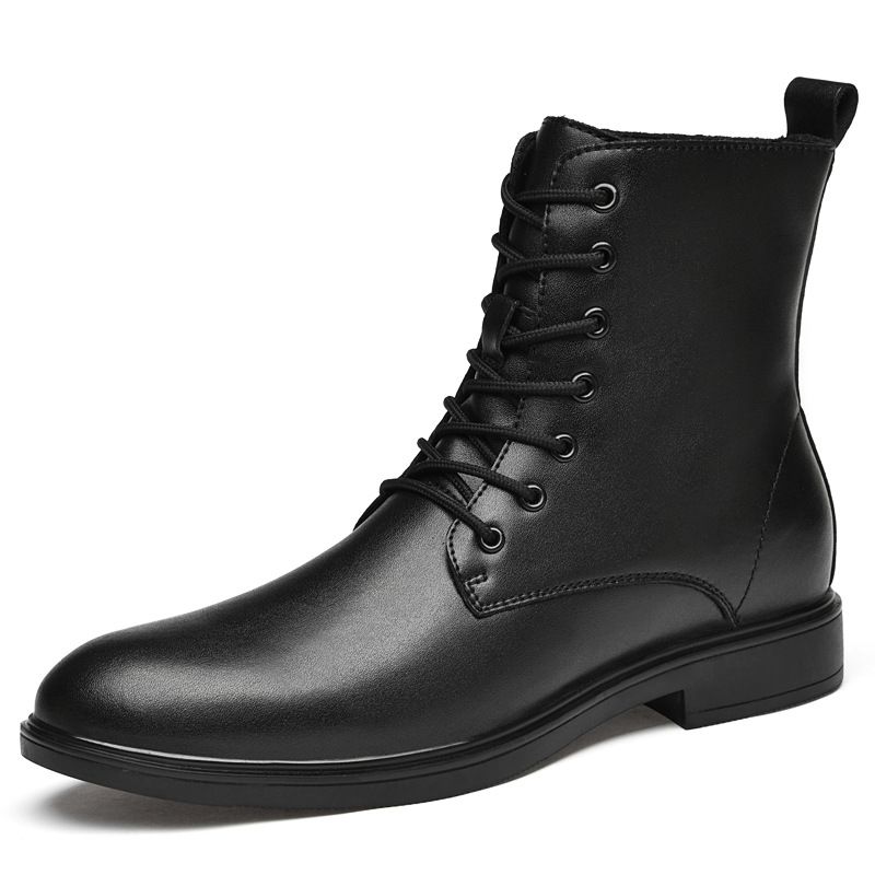 Fleece Martin Boots Men's Black Leather Boots Casual Warm High Top Boots_vogvips.com